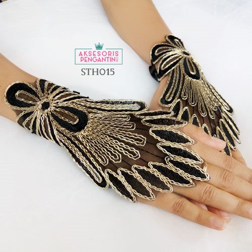 [BISA COD] AKSESORIS PENGANTIN SARUNG TANGAN HITAM WEDDING GLOVES LACE BROKAT STH015