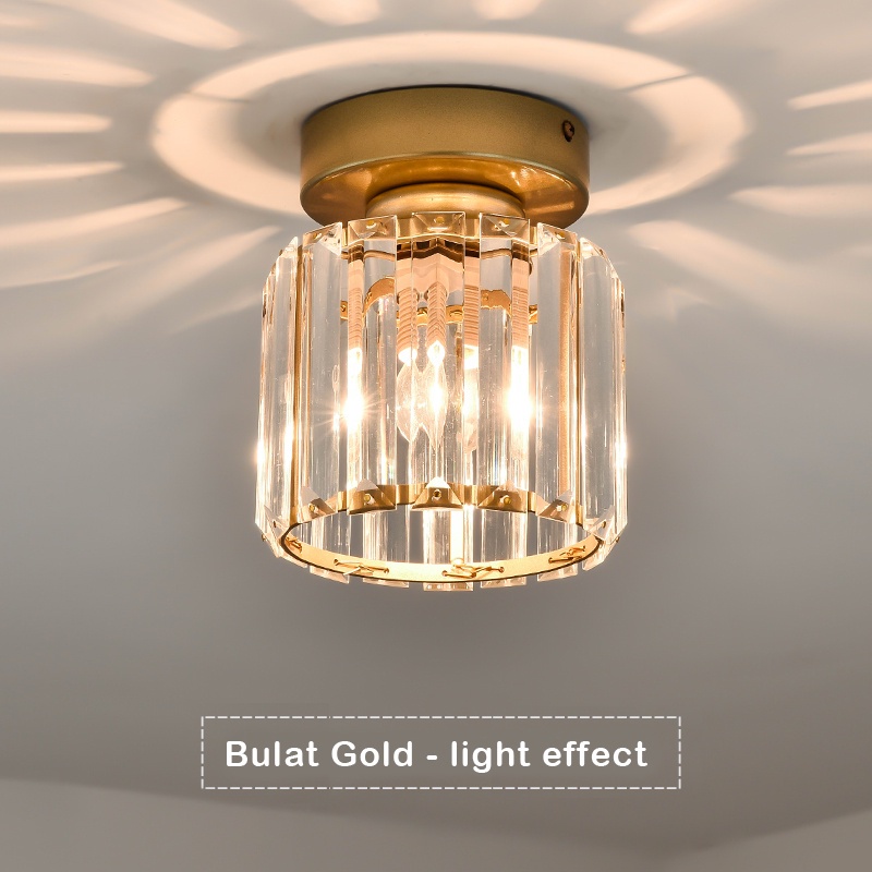 Lampu kristal plafon rumah Lampu ceiling kristal kotak modern crystal round ceiling lamp-Bulat Gold Plafon