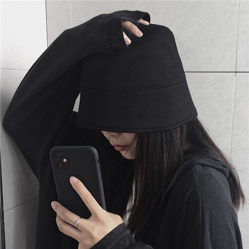 Topi Bucket / Fisherman Gaya Harajuku Warna Polos Untuk Pria / Wanita