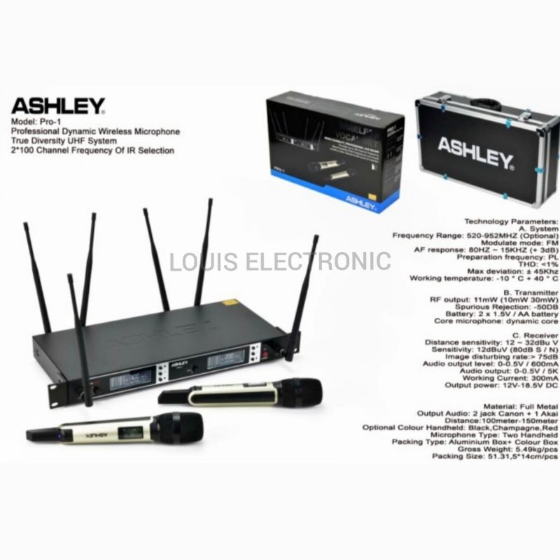 Mic Wireless Ashley PRO 1 / PRO1 ( Handheld ) Multi Channel Free Koper Original