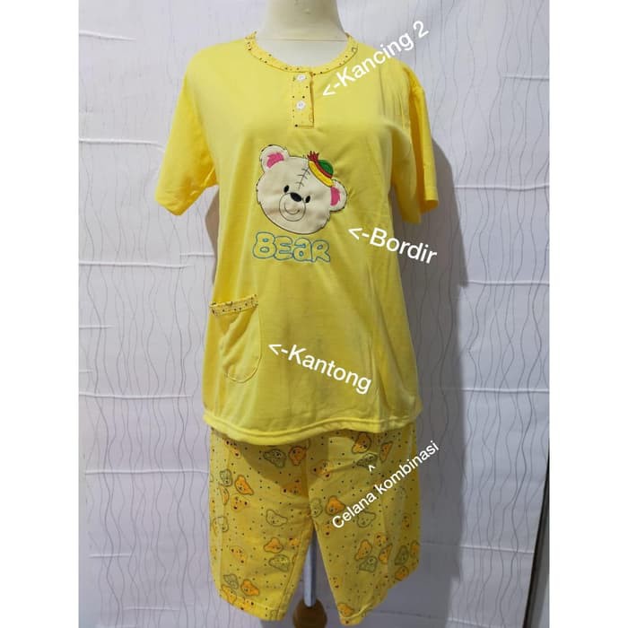 Setelan Baju Tidur dewasa celana pendek kaos lengan pendek 3/4 XXL LD 110cm Babydoll Jumbo -SR2