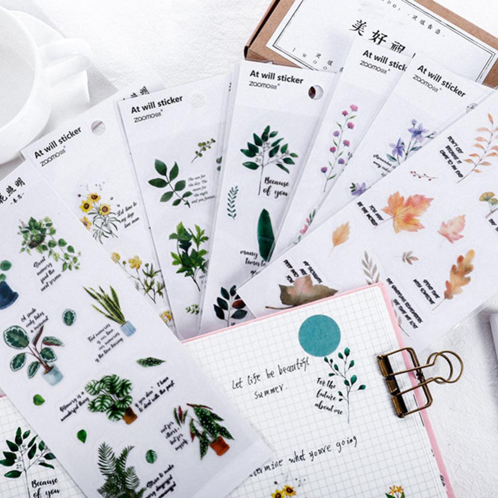 Timekey Stiker PVC Desain Tanaman Bunga DIY Untuk Dekorasi Buku Diaryjurnalscrapbookalbumcraft miss it A9K2