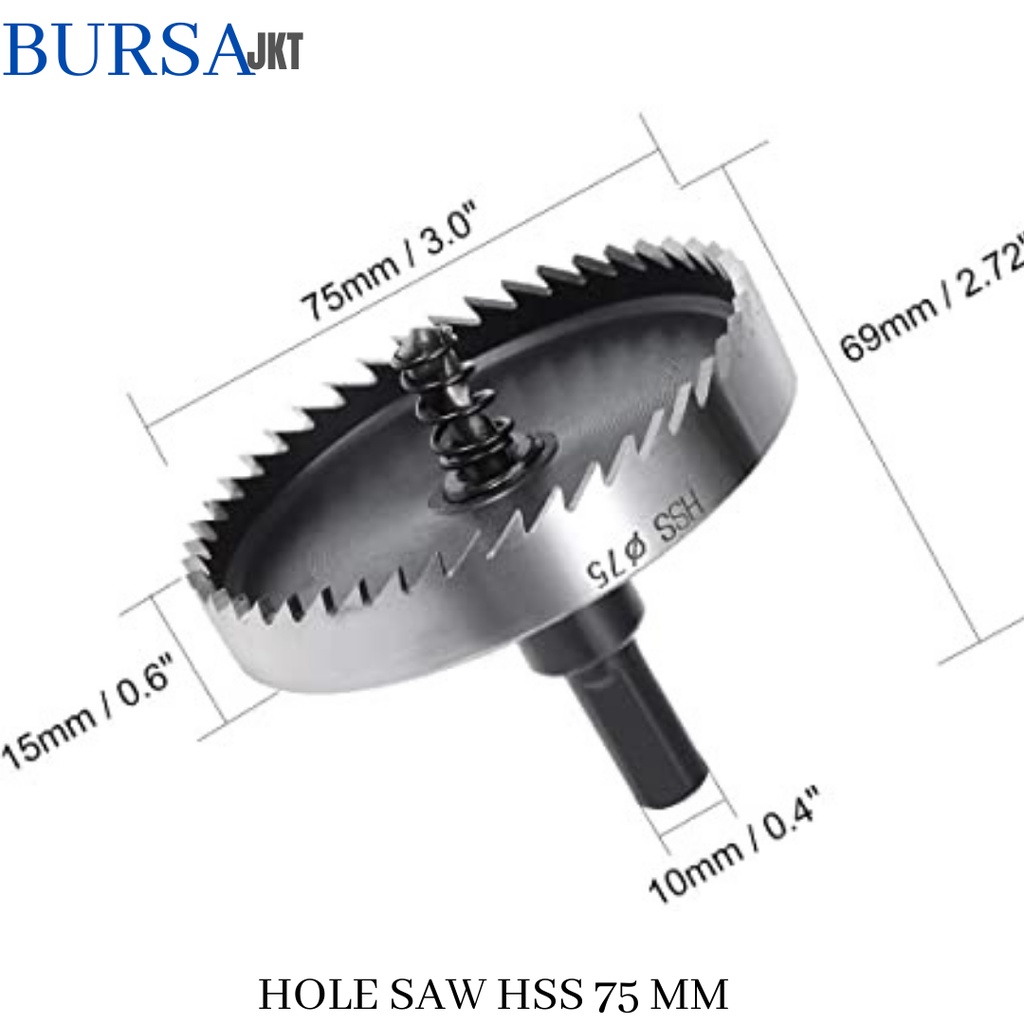 MATA BOR HOLE SAW STAINLESS STEEL PELUBANG BESI PLATE METAL DRILLING LOGAM 75 MM