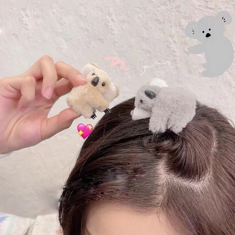 Jepit Rambut Korea Perempuan Model Koala Lucu Aksesoris Hiasan Rambut Bahan Kain Bulu kualitas import AK201