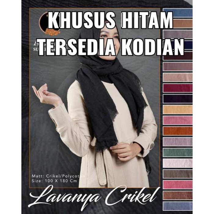 PASHMINA- TERMURAH HIJAB PASHMINA LAVANYA CRINKLE KHUSUS WARNA HITAM -PASHMINA.