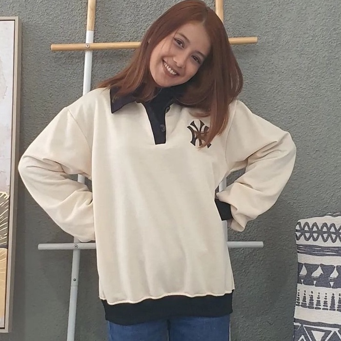 Sweatershirt Kerah Wanita NY Collar Bahan Pleece Terbaru Ala Korean Style