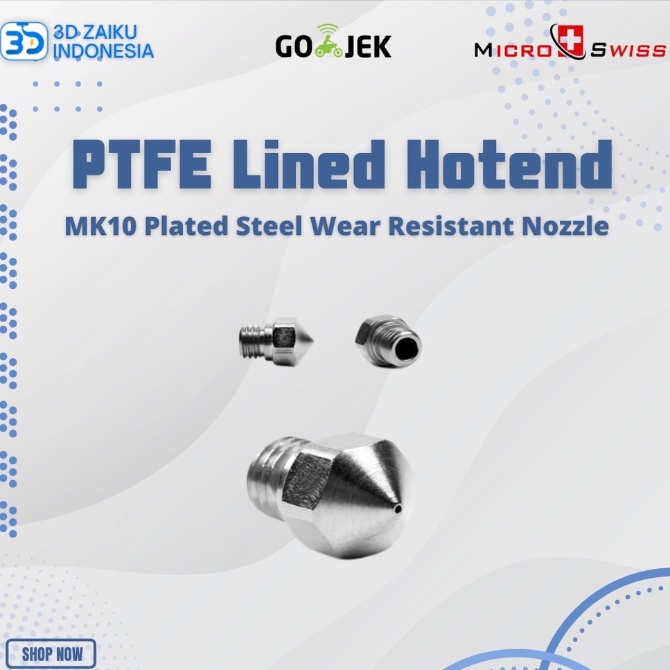 Micro Swiss MK10 PTFE Lined Hotend Plated Steel Wear Resistant Nozzle