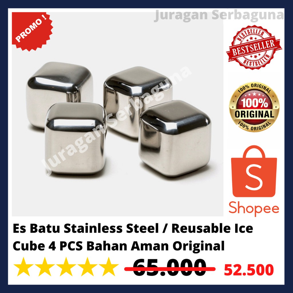 Es Batu Stainless Steel / Reusable Ice Cube 4 pcs Bahan Aman Original