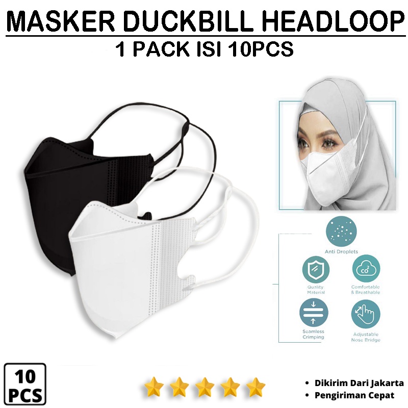 Masker Hijab Duckbill Face Mask Headloop Isi 5 pcs &amp; 10 Pcs Garis 3Ply Premium Quality Facemask Hijab