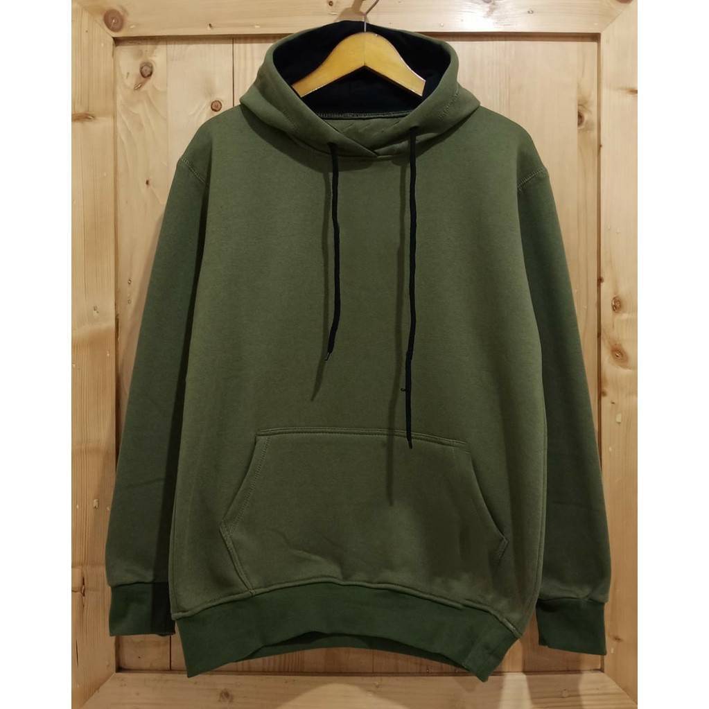 Sweater Hoodie Polos Cewek Cowok Bahan Katun Tebal Oblong Warna Hijau Army Simpel Ukuran M L XL XXL Model Kasual Brand Distro Original Kota Bandung Brand Lokal Premium Sablon Printing