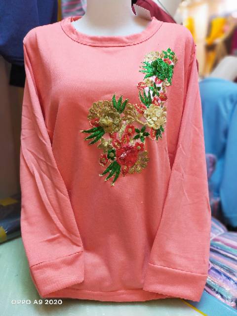 Sweater cewek bordiran timbul GOLD kekinian termurah