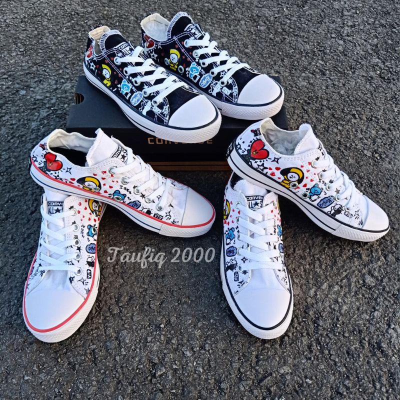 Sepatu Converse BTS BT21 Anak dan Dewasa Karacter putih list merah dan Putih list hitam