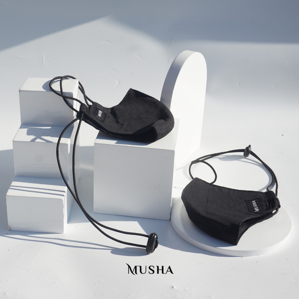 MUSHA Basic Mask Strap - Black | Masker Kain 3 Ply Earloop