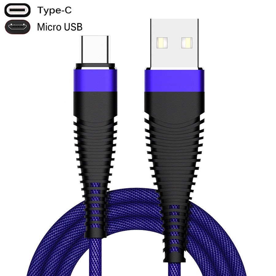 1M Android Micro USB &amp; Type C &amp; iphone cable Nylon Braided Data Sync Fast Charger Cable