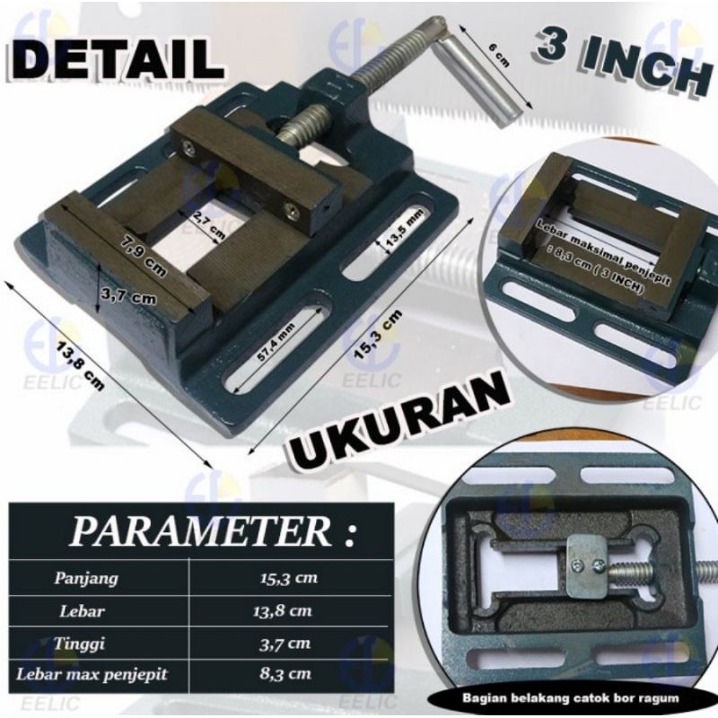 Catok bor duduk 13mm Ragum meja 3 inch