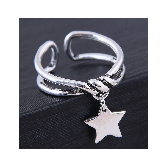 LRC Cincin Fashion Silver Pentagram Open Ring A59734