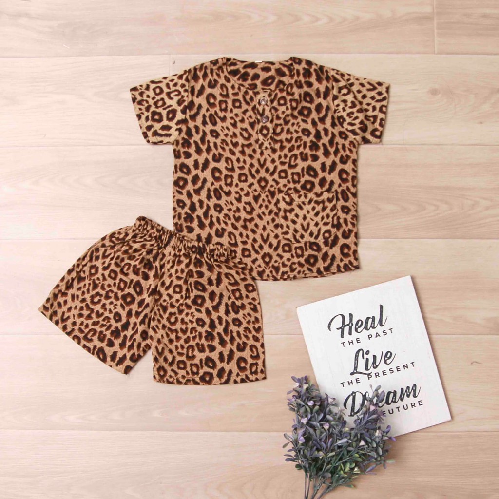 Jikialiang - SETELAN RAYON ANAK UNISEX USIA 1-6 TAHUN LEOPARD PENDEK DAN LEOPARD PANJANG