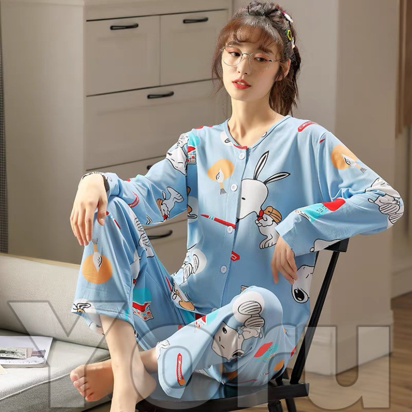 Pamelo.id Piyama Import PP 50 Corak Baju Tidur Import Pajamas Import Baju Tidur Murah-PY8 Snop Birumuda