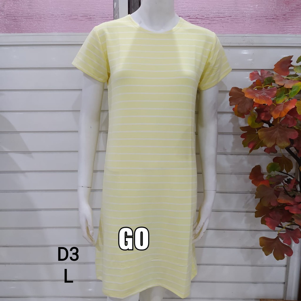 gof DS LMN DRESS/DASTER Wanita Casual Motif Garis Salur Pakaian Perempuan Lengan Pendek