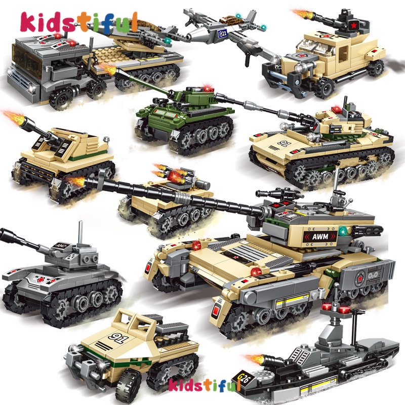 Mainan Anak Laki Laki 1000Pcs Tangki Tank WW2 Mainan Balok Mainan Edukasi