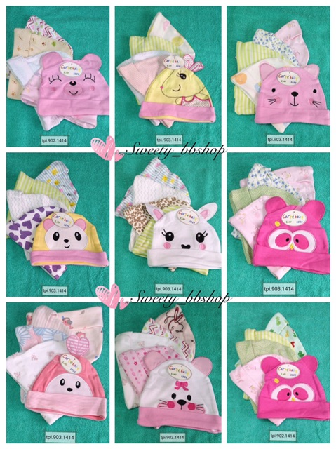 Topi bayi katun kupluk carte baby 5 in 1 isi 5 halus nyaman