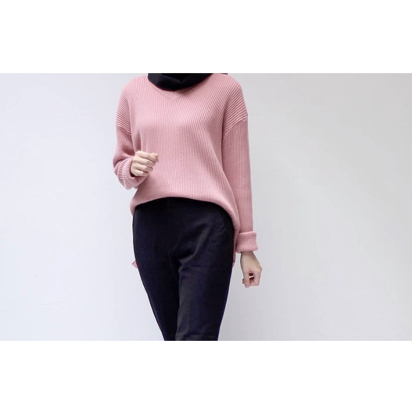 Balegrosir Viona  Vneck Boxy Rajut Sweater Atasan Rajut