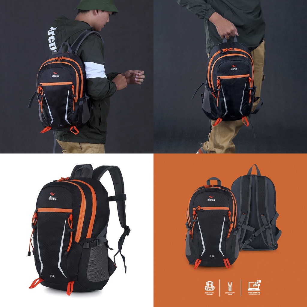 Tas Ransel Sekolah Kuliah Dengan Slot Laptop 14inch Kapasitas 25 Liter Backpack Elbrus Original Tas Punggung