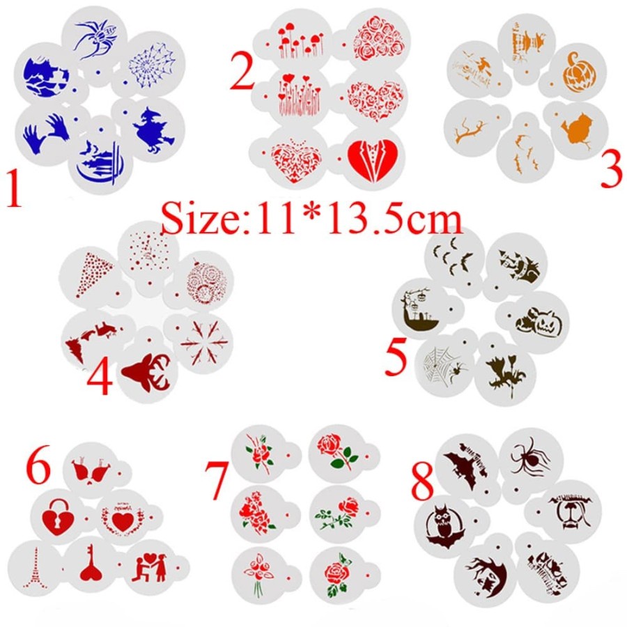 Plastic Stencil - 8 Series For Coffee and Cupcake (6pcs)