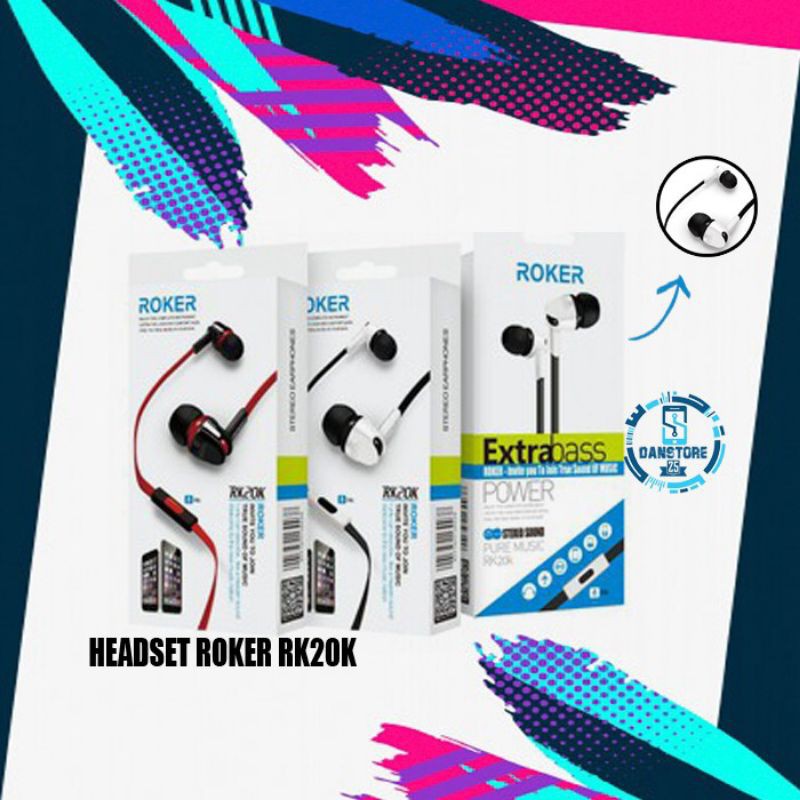 Roker Extrabass RK20K Earphone Handsfree - Merah Hitam|Putih Hitam