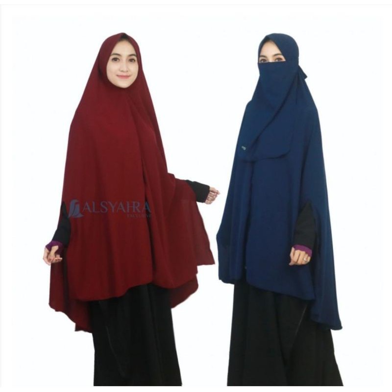 set khimar syari handsplit pad cadar tali wolfis premium