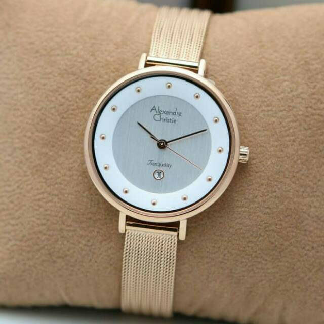 ORIGINAL GARANSI RESMI 1 TH - JAM TANGAN WANITA ROSEGOLD WHITE ALEXANDER CRISTIE CHRISTIE 2485 CEWEK