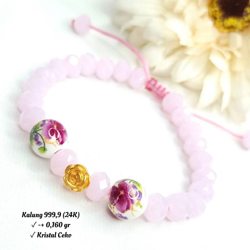 GELANG KRISTAL EMAS MAWAR HONGKONG KADAR 999 24 KARAT
