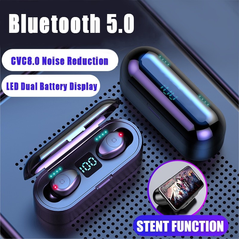 TWS-F9-8 Tahan Air Headset TWS 5.0 F9 Bluetooth Earphone In-ear Stereo Wireless Headphone Powerbank