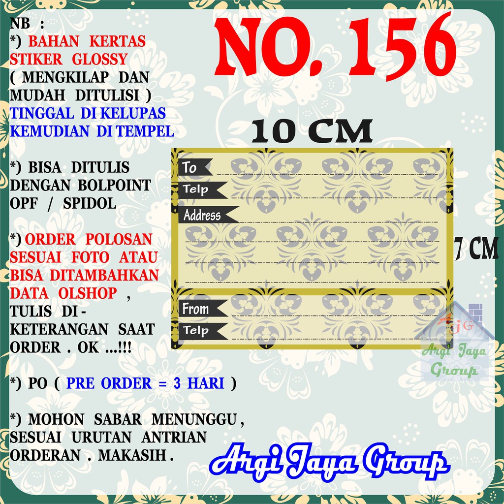 

Stiker Pengiriman - Sticker Alamat Olshop Murah Nomer 156 - 10x7 cm - Glossy