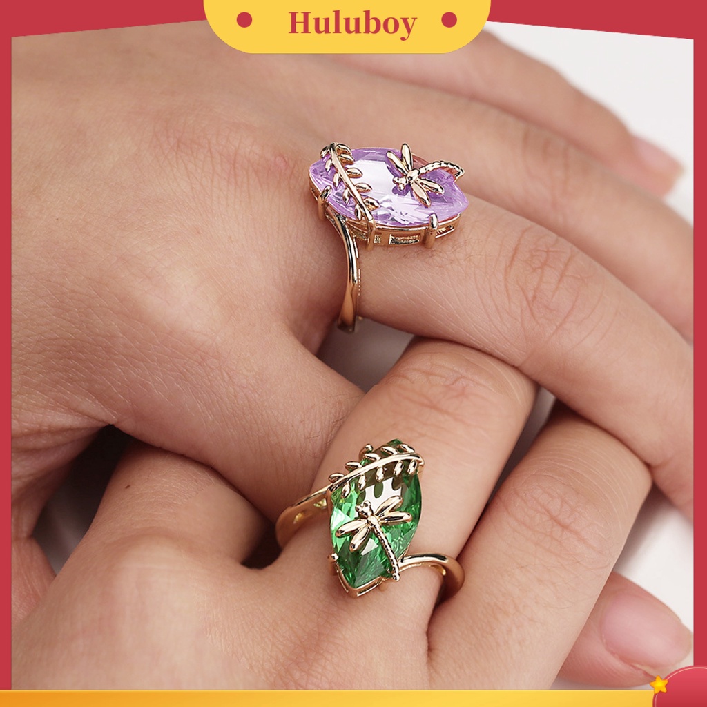 Hu Hu Hu Hu Hu Alat Bantu Pasang Kacamata♡ Cincin Wanita Desain Capung Hias Batu Permata Emeraldberlian Imitasi Transparan Untuk Pernikahan