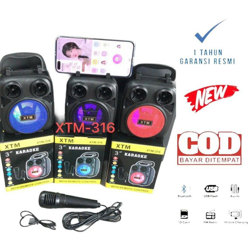 COD speaker bluetooth + mic karaoke XTM 316 speaker bluetooth karaoke