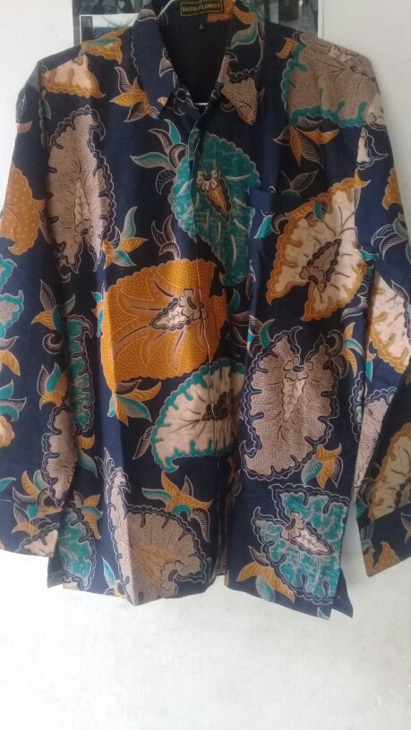 Dedaun Navy Panjang Kemeja Batik Pria Full Furing Bahan Katun Cabut Primisima