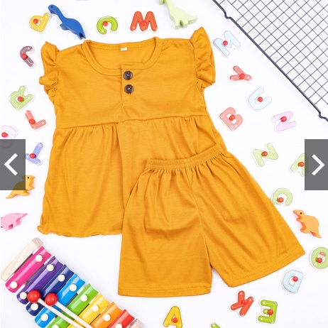 Setelan Anak Sofie Kancing Perempuan / Setelan Ruffle Polos Kancing / Baju Anak Perempuan