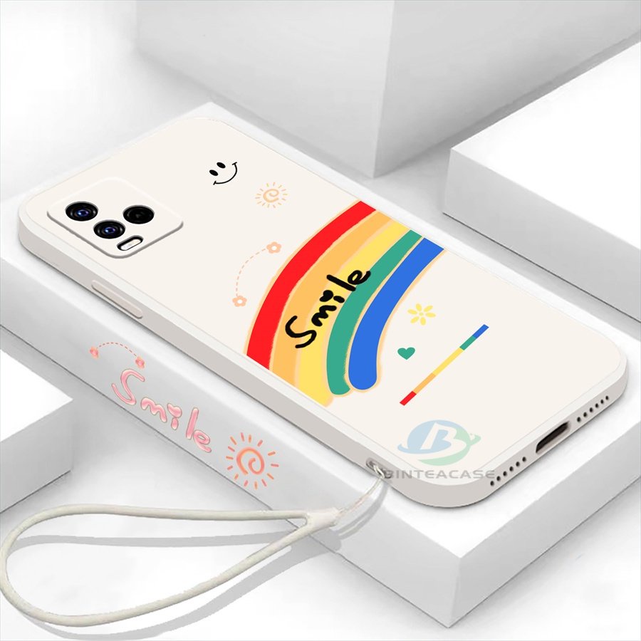 Infinix Hot 30i Zero 5G 2023 Note 12 2023 12 G96 12 Pro 11 Hot 12 Pro 20S Smart 7 6 Smart 5 Hot 11S NFC Hot 11 Play 12 10 Play 9 Play Hot 10S Hot 10T Pelangi Motif Wajah Tersenyum Lanyard Silikon Casing Ponsel Binteacase