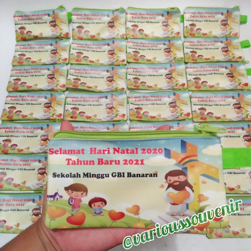 Dompet Pouch Panjang Souvenir Natal Sovenir Christmas Custom Nama Minim 25pcs Gereja Sekolah Minggu