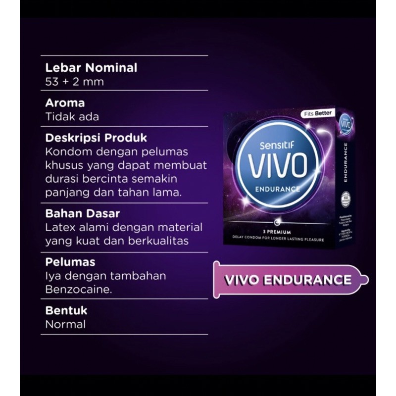 Kondom vivo endurance isi 3 ( lebih tahan lama ) privasi aman