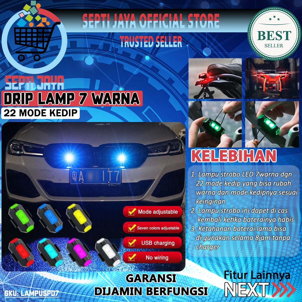 Lampu LED Kilat Warna Warni Depan Belakang Sepeda Motor Kedip Drip Lamp Car RGB Taillight Lamp 7 Col