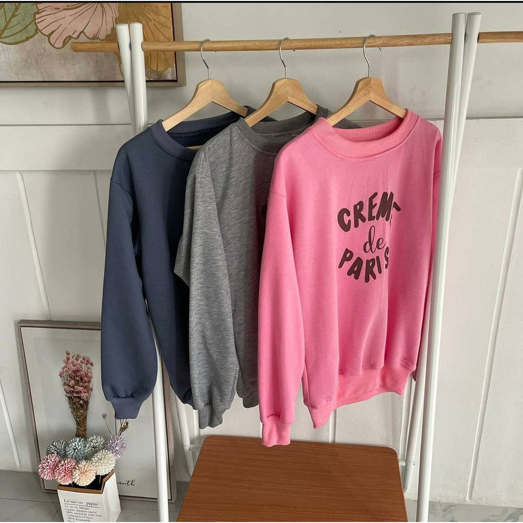 Creme De Paris - Sweater Wanita Murah Kekinian Tebal Crewneck Distro