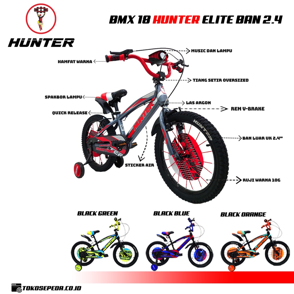 Sepeda Anak Cowok BMX 18 Inch Hunter Elite Ban 2.4