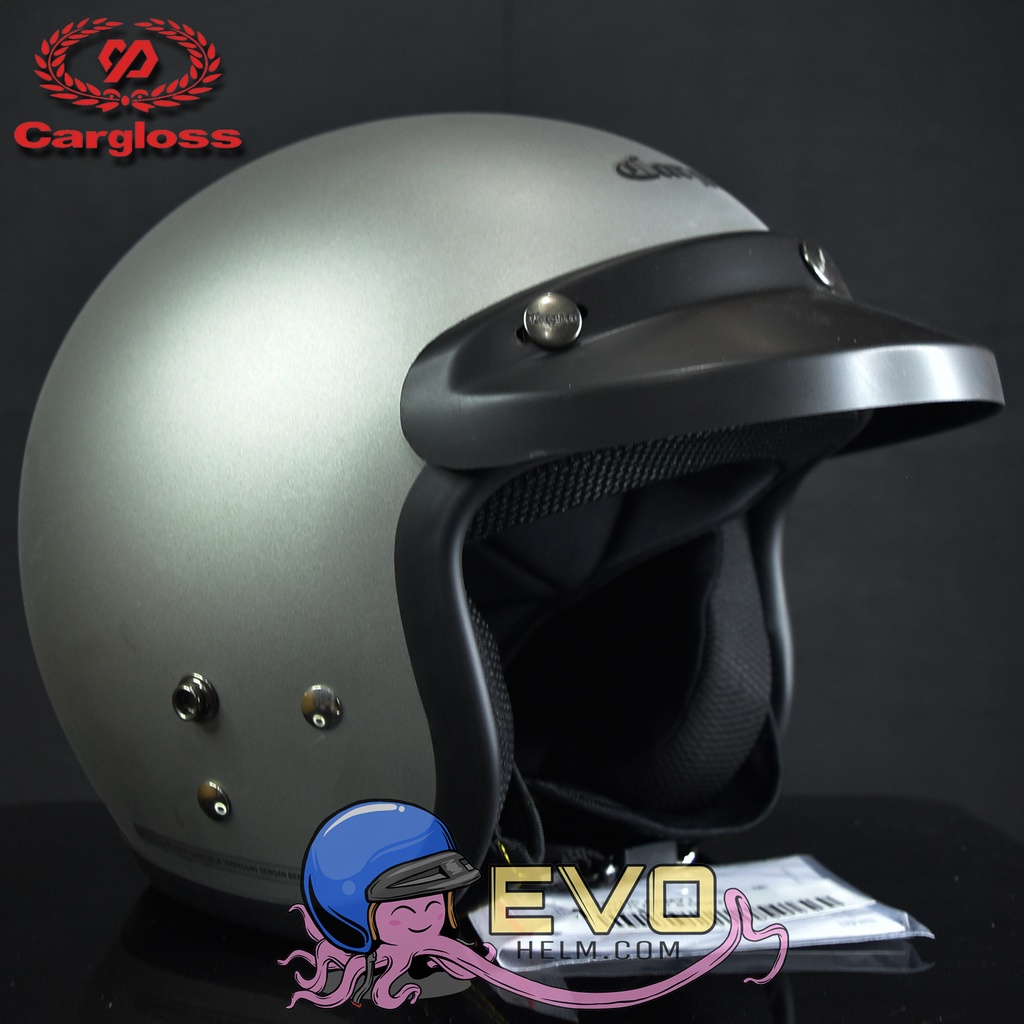 HELM CARGLOSS ORIGINAL CFM RETRO ARMY HALF FACE - SILVER DOFF + KACA DATAR