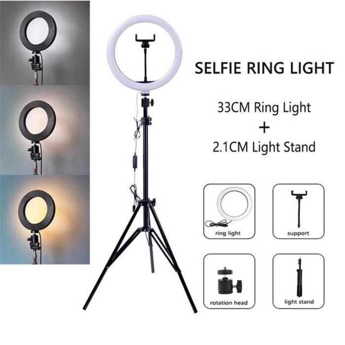 PAKET RING FILL LIGHT 33CM/13&quot; WITH TRIPOD 2.1M YOUTUBER LIVESTREAMING ACC