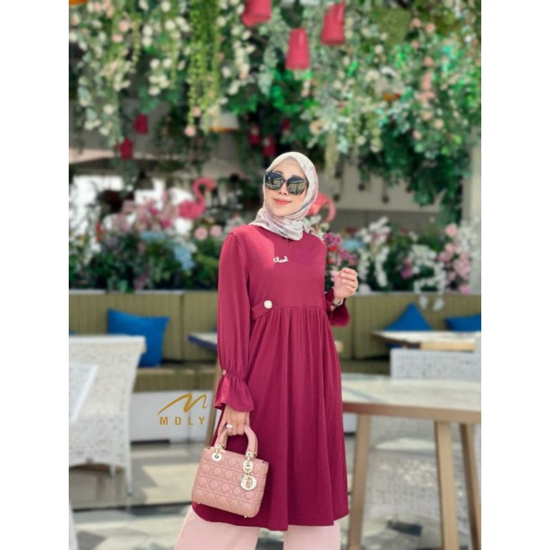 ATASAN TUNIK GAMIS DRES KEMEJA WANITA TERBARU KAYLA MAROON KHAKY TUNIK VOLL 2 by MDLY