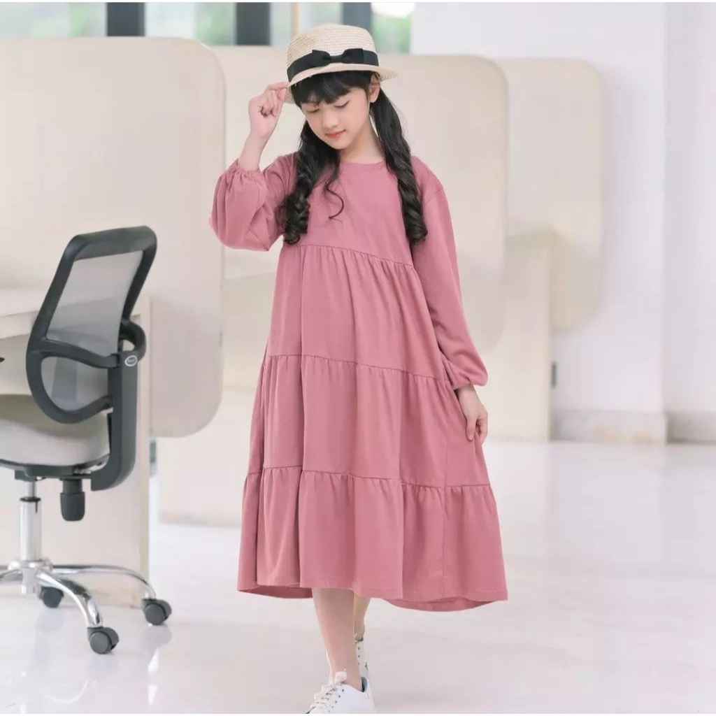 Middi Dress anak tunik anak perempuan kemeja anak perempuan usia 5-12 tahun cringkle airflow super jatuh adem nyaman