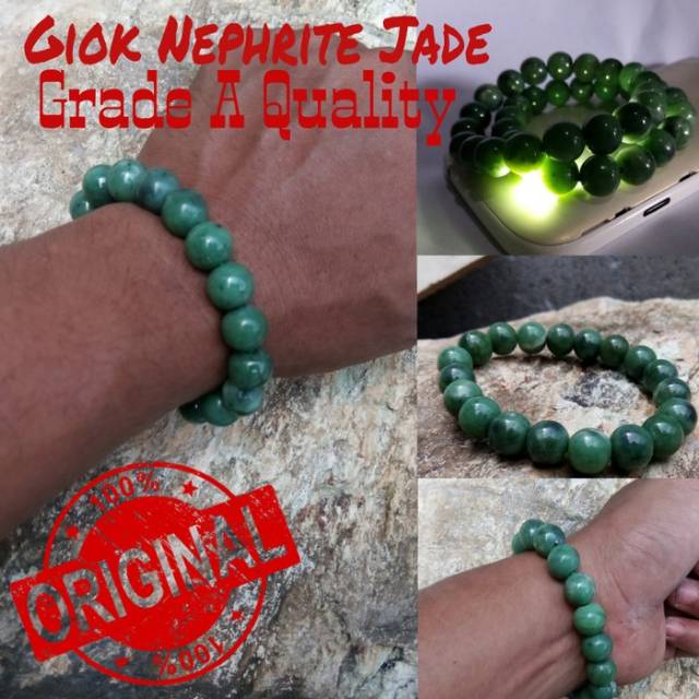 Gelang giok neprite jade aceh 12 mm grade A quality