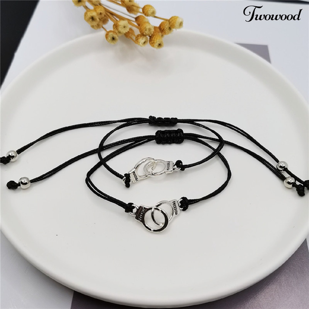 Twowood 2Pcs Couple Bracelet Unisex Skin-friendly Alloy Handcuff Freedom Adjustable Charm Friendship Bracelet for Gift